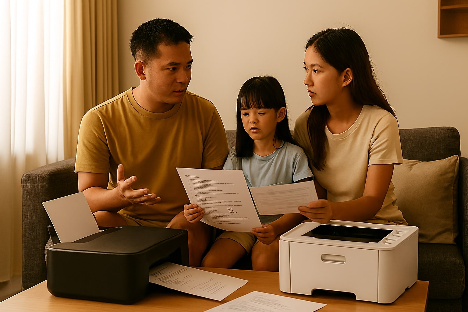 Keluarga memilih antara printer inkjet dan laser di ruang keluarga