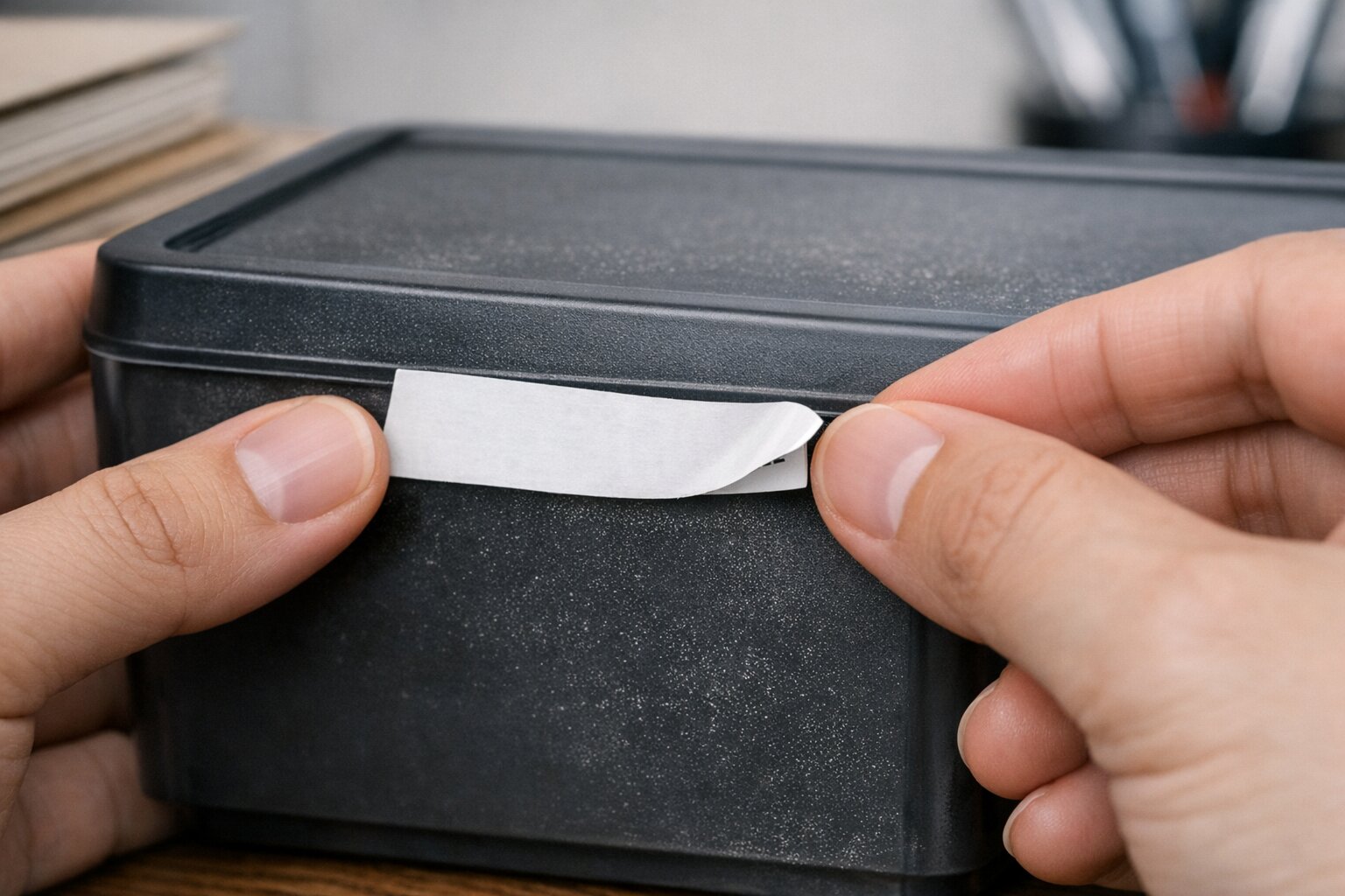 Kesalahan memasang label tape dengan posisi miring dan tidak rata