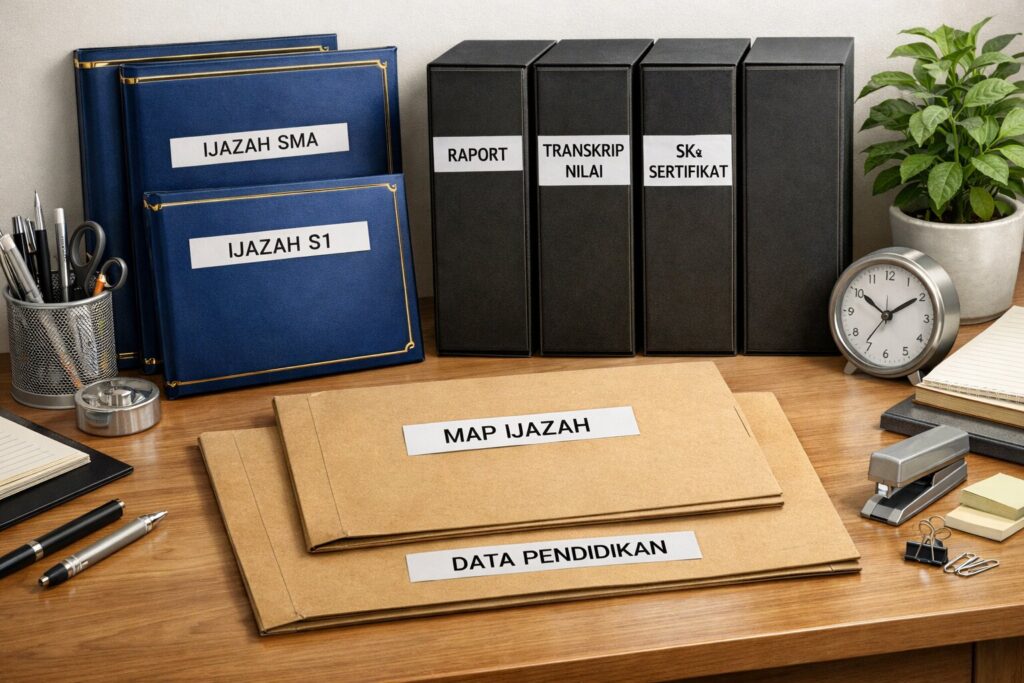 Label tape ijazah pada map dokumen penting agar penyimpanan lebih rapi dan mudah ditemukan