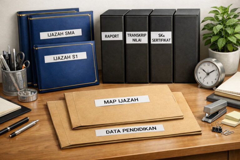 Label tape ijazah pada map dokumen penting agar penyimpanan lebih rapi dan mudah ditemukan