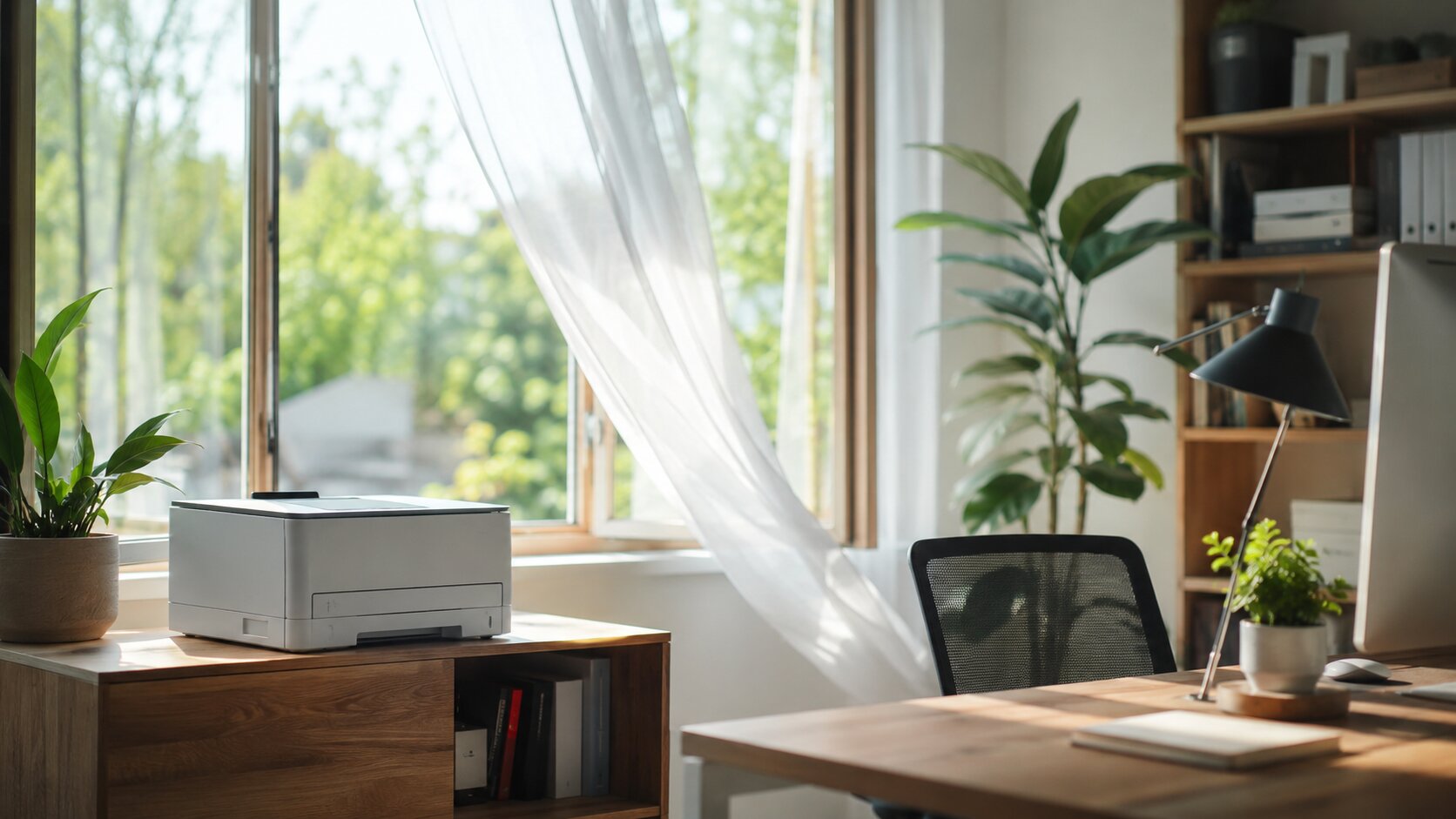 Cara mengurangi polusi udara ruangan dengan menempatkan printer di dekat jendela dengan ventilasi yang baik.