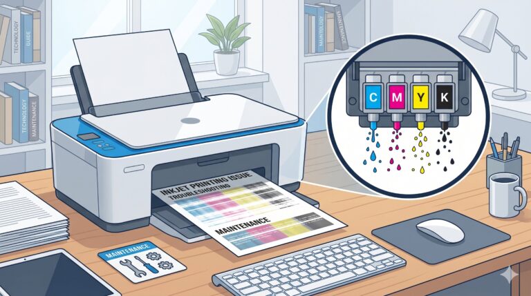 Ilustrasi printhead printer bermasalah yang menyebabkan hasil cetak bergaris dan pudar