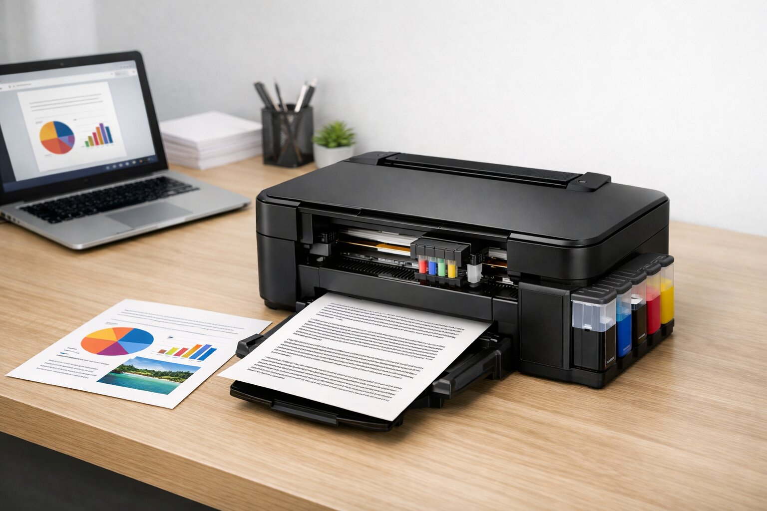 Printer inkjet modern untuk mencetak dokumen teks dan gambar berwarna